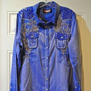 WOMENS XL ROAR PURPLE PEARL SNAP WESTERN SHIRT